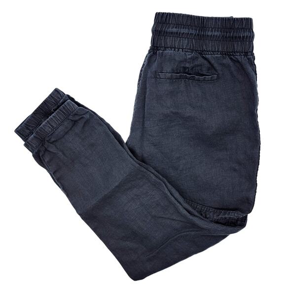 Athleta Capri Cabo Joggers Women's 4 Petite Black Mid Rise Pull On Linen Pants - Picture 1 of 9